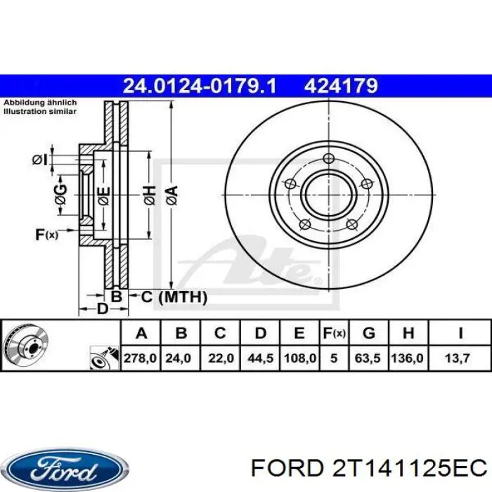 2T141125EC Ford disco de freno delantero