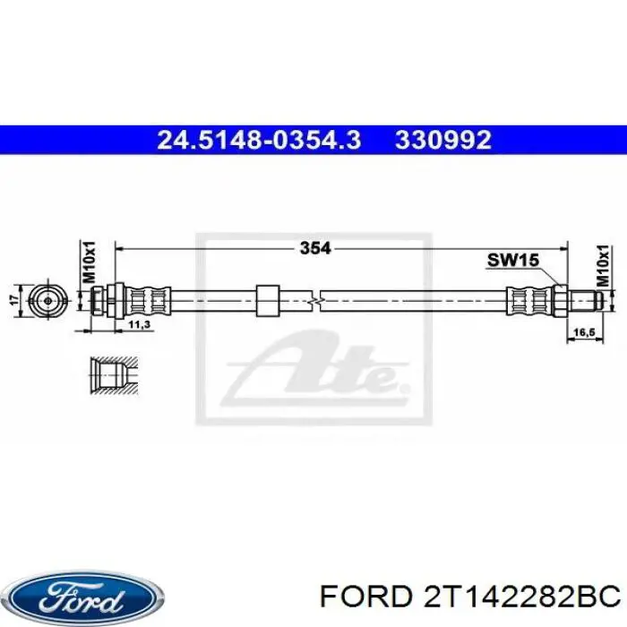 2T142282BC Ford tubo flexible de frenos trasero