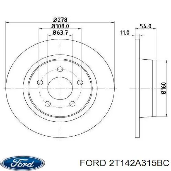 2T142A315BC Ford disco de freno trasero