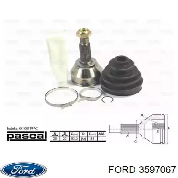 3597067 Ford árbol de transmisión delantero derecho