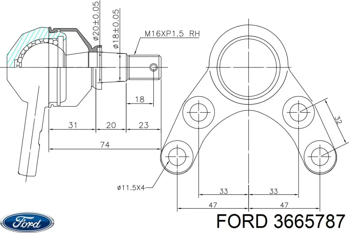 Rótula inferior de suspensión 3665787 Ford