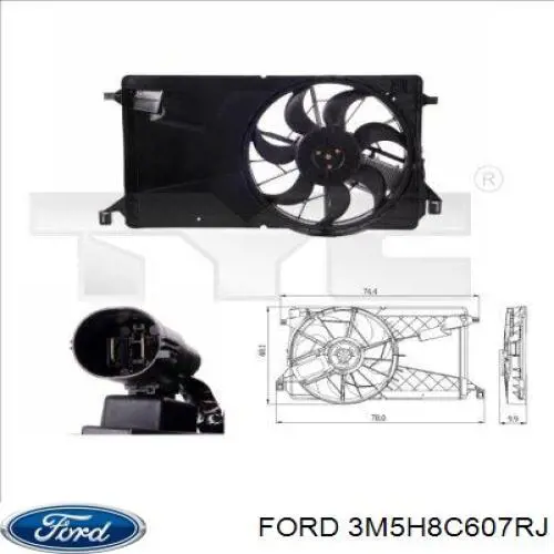 3M5H8C607RJ Ford difusor de radiador, ventilador de refrigeración, condensador del aire acondicionado, completo con motor y rodete