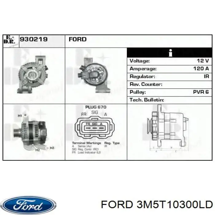 3M5T10300LD Ford alternador