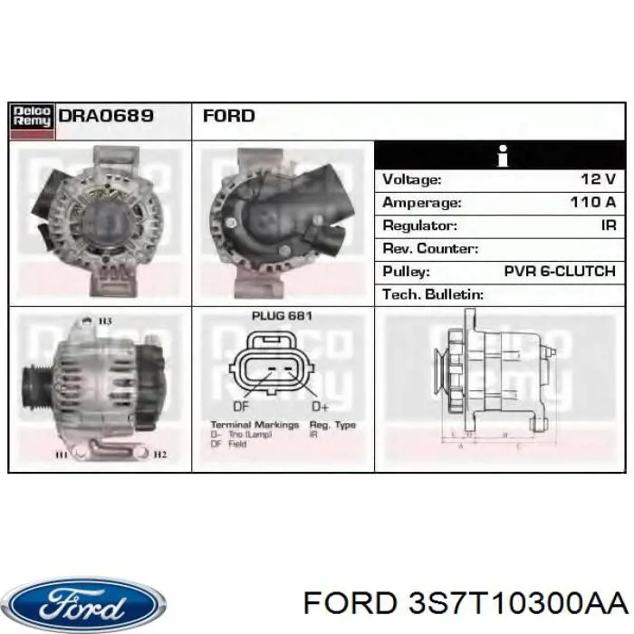 3S7T10300AA Ford alternador