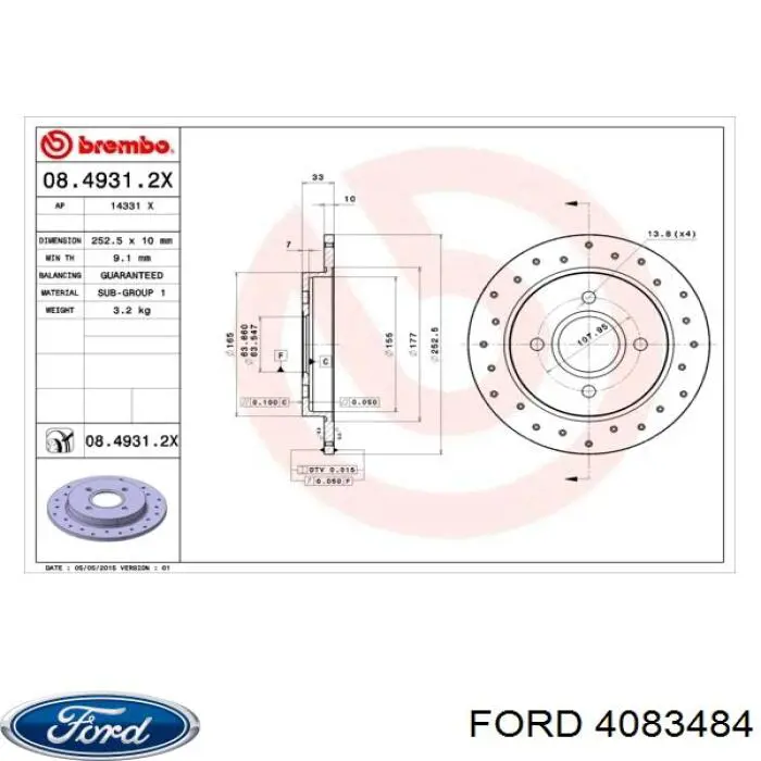 4083484 Ford disco de freno trasero