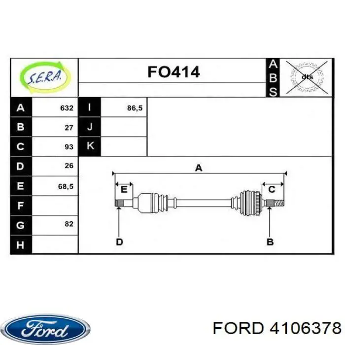 4106378 Ford árbol de transmisión delantero izquierdo