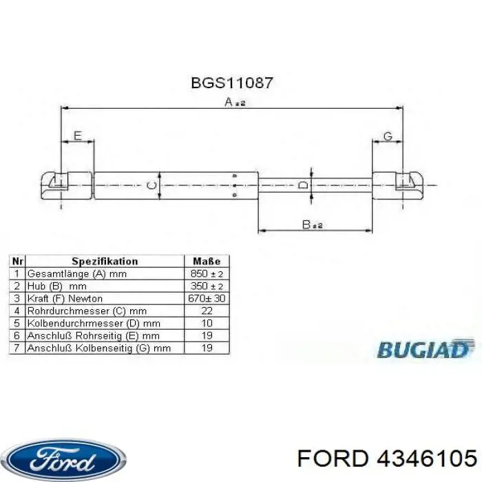 4346105 Ford amortiguador maletero