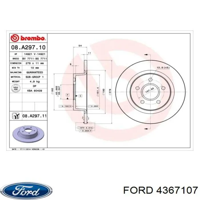 4367107 Ford disco de freno trasero