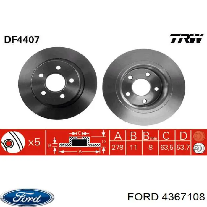 4367108 Ford disco de freno trasero