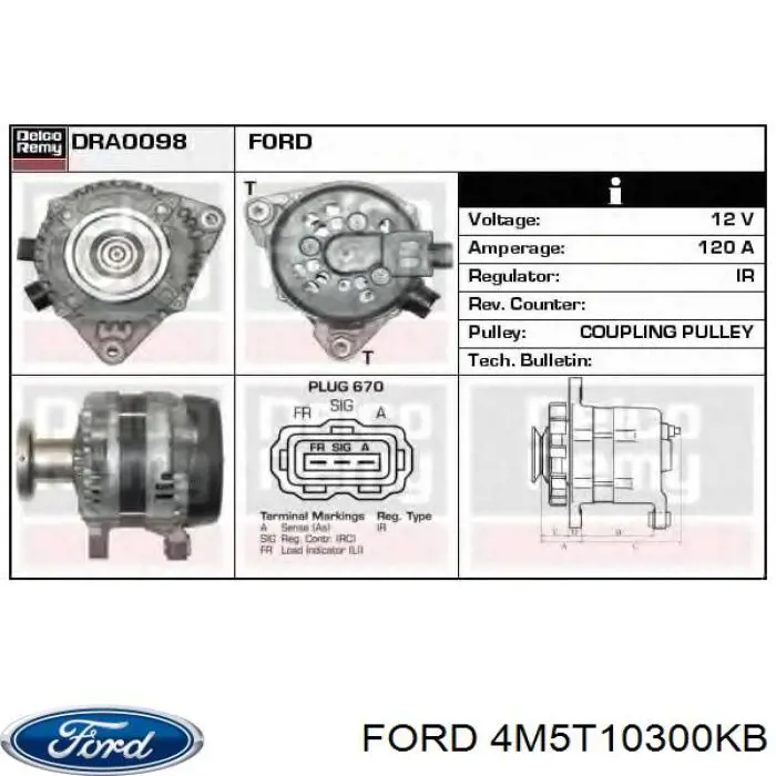 4M5T10300KB Ford Alternador de coche
