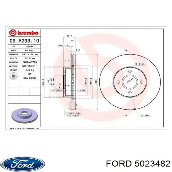 5023482 Ford disco de freno delantero