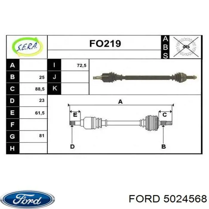 5024568 Ford árbol de transmisión delantero derecho