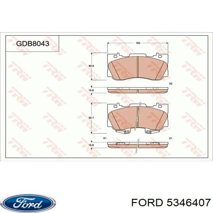 Pastillas de freno 5346407 Ford
