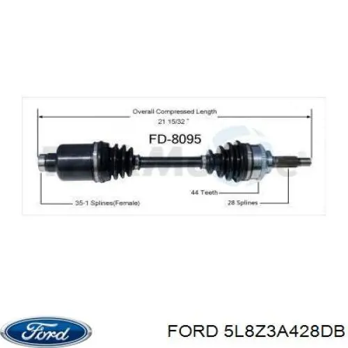 5L8Z3A428DB Ford árbol de transmisión delantero derecho