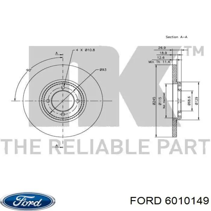 6010149 Ford freno de disco delantero