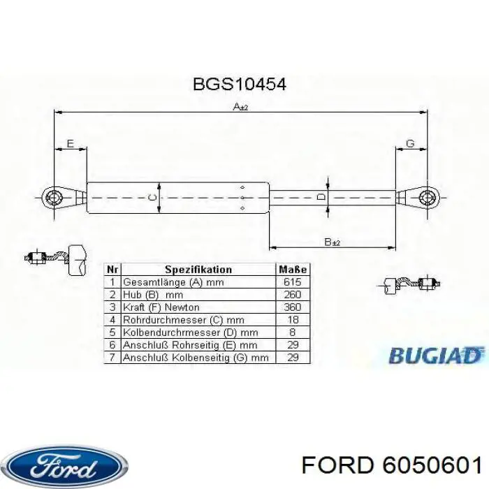 6050601 Ford amortiguador de maletero