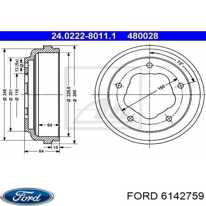 6142759 Ford freno de tambor trasero