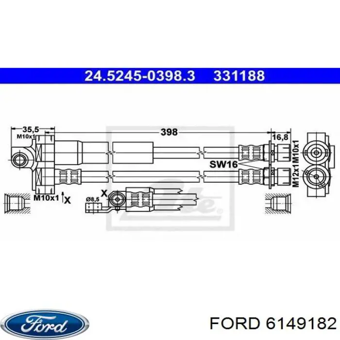 6149182 Ford latiguillo de freno trasero