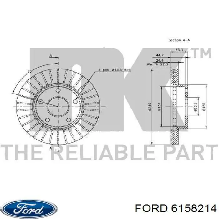 6158214 Ford freno de disco delantero