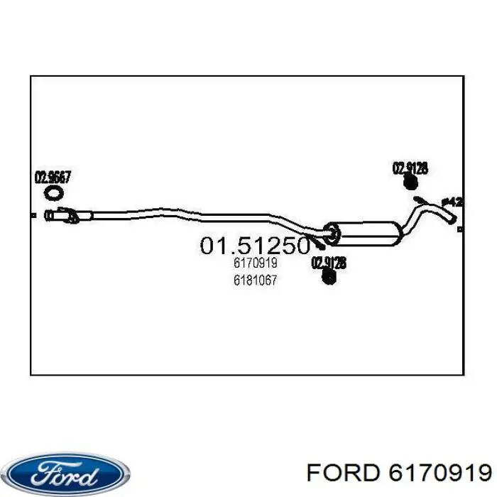 6170919 Ford silenciador del medio