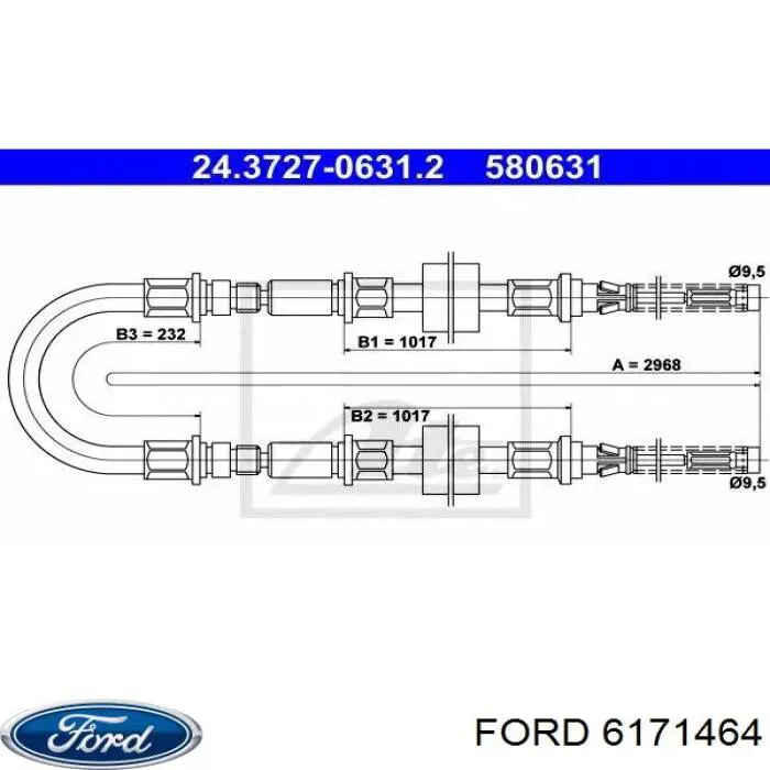 6166967 Ford cable de freno de mano trasero derecho/izquierdo
