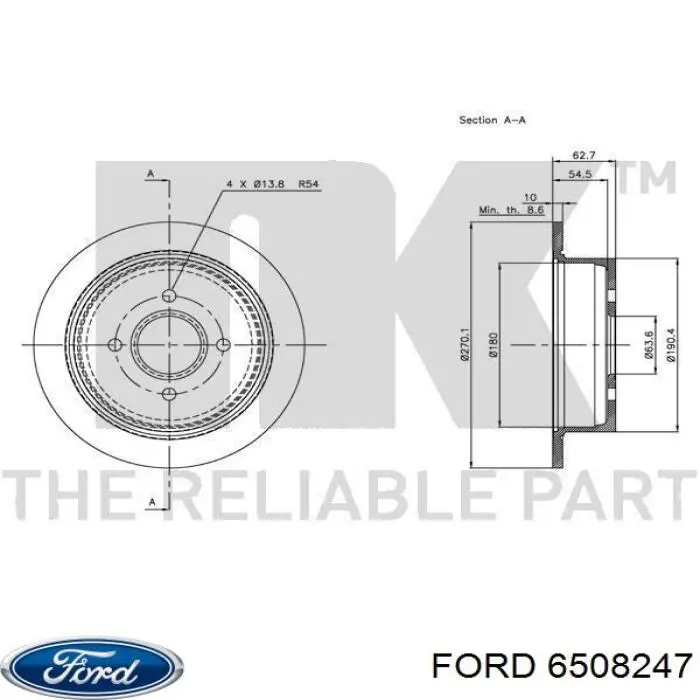 6508247 Ford disco de freno trasero