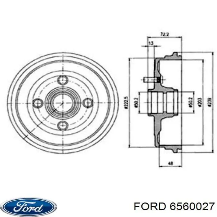 Tambor de freno trasero Ford 6176744