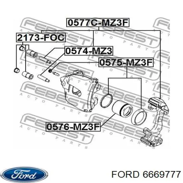6669777 Ford fuelle, guía de pinza de freno delantera