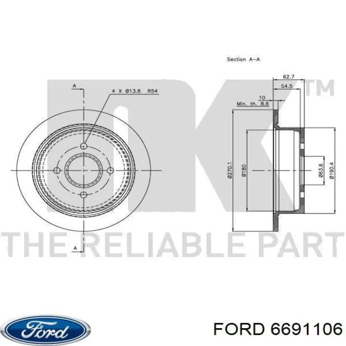 6691106 Ford disco de freno trasero