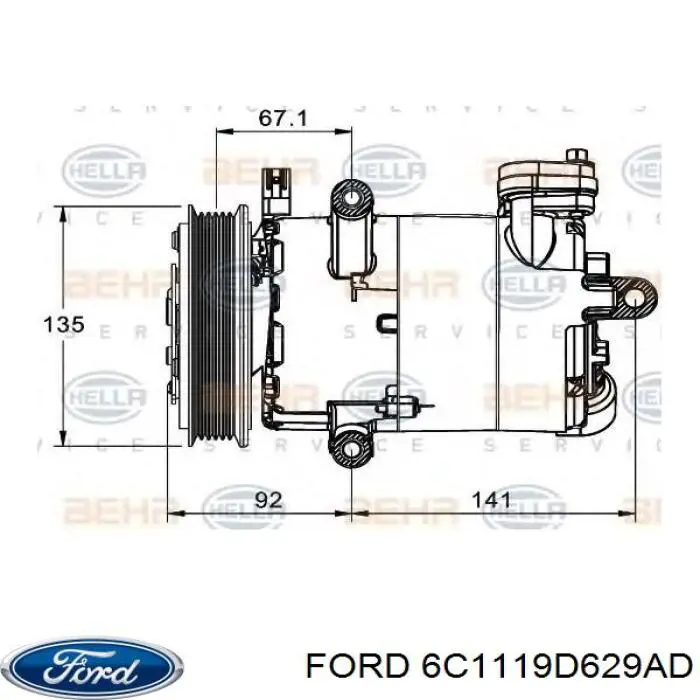 6C1119D629AD Ford compresor de aire acondicionado