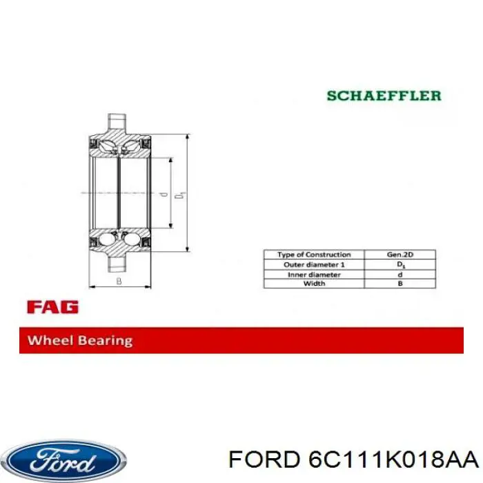 Cojinete de rueda delantero 6C111K018AA Ford