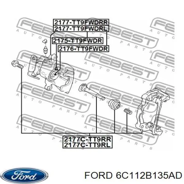 6C11 2B135 AD Ford soporte, pinza de freno trasera