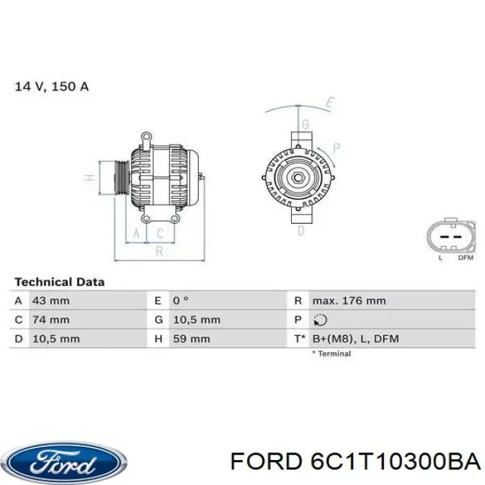 6C1T10300BA Ford alternador