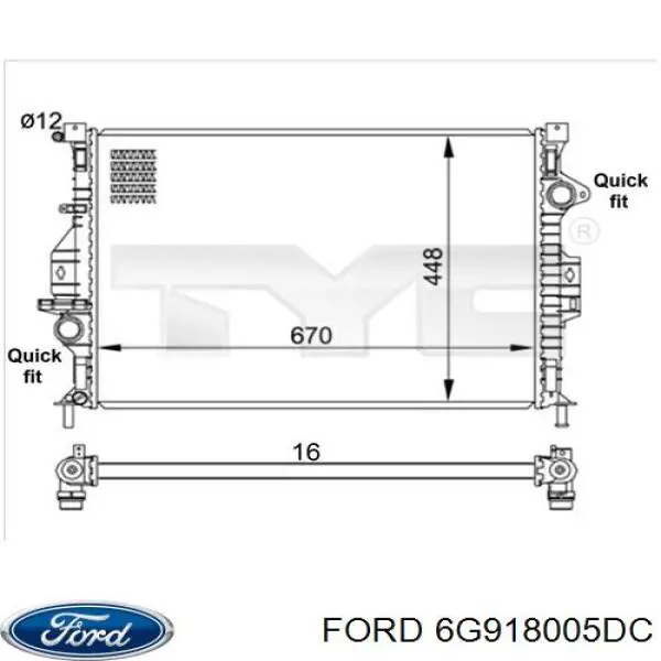 6G918005DC Ford radiador refrigeración del motor