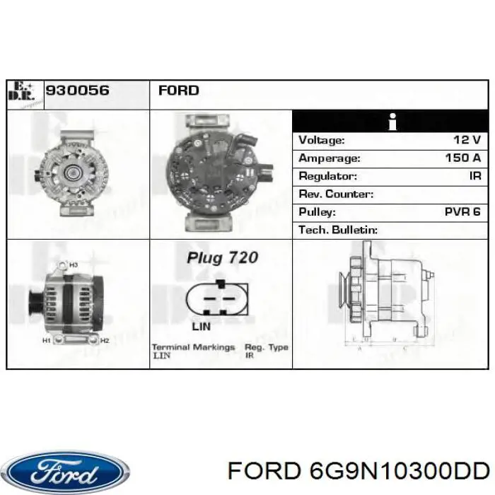 6G9N10300-DD Ford alternador