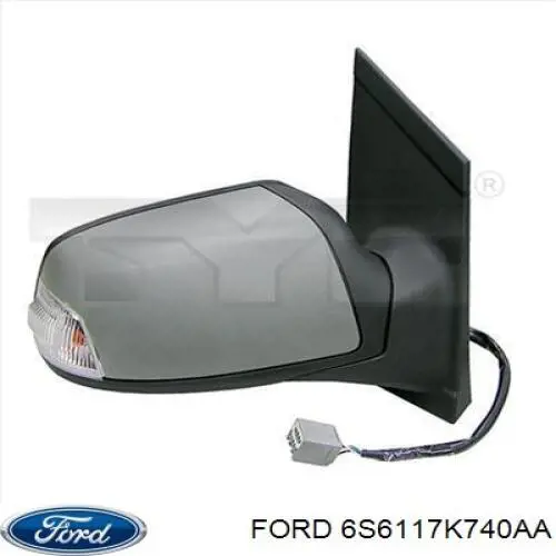 6S6117K740AA Ford cristal de espejo retrovisor exterior derecho