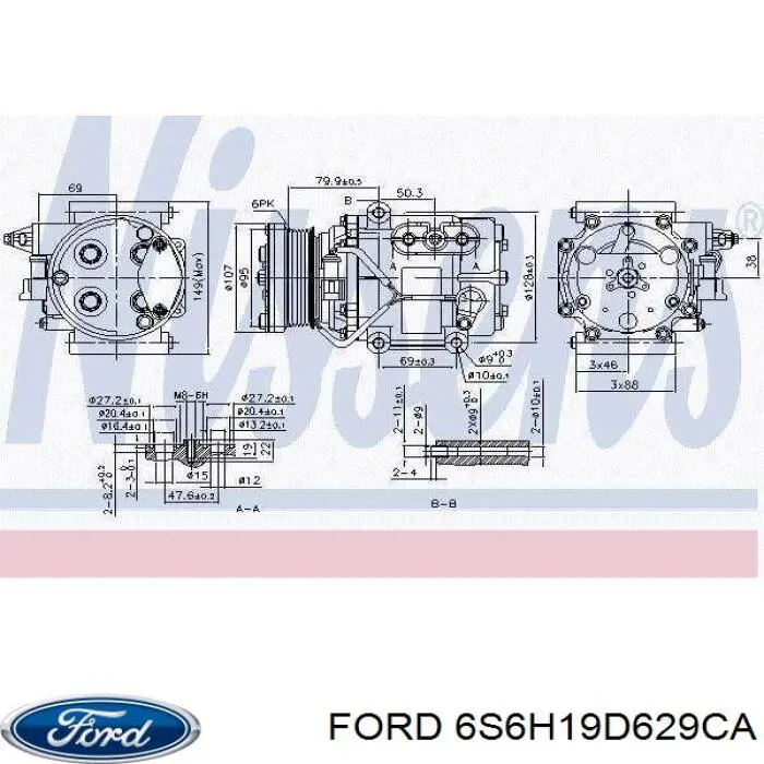 6S6H19D629CA Ford compresor de aire acondicionado