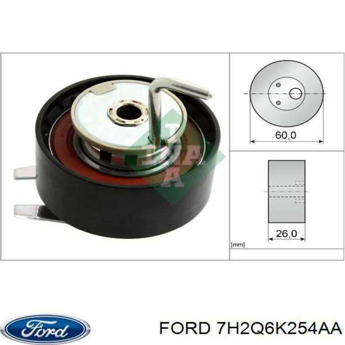 7H2Q6K254AA Ford polea tensora, correa dentada, bomba de alta presión