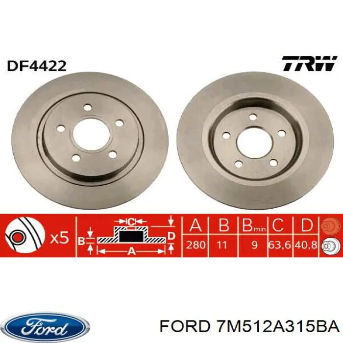 7M512A315BA Ford disco de freno trasero