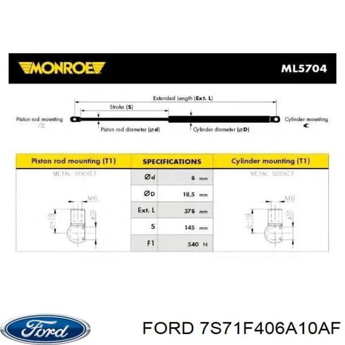 Comprar 7S71F406A10AF Ford Amortiguador de puerta trasera