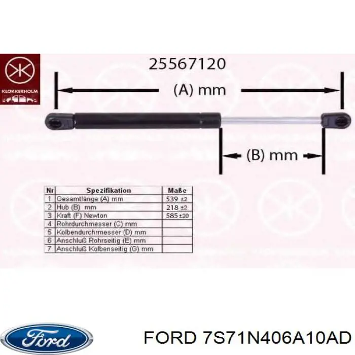 Comprar 7S71N406A10AD Ford Amortiguador de puerta trasera