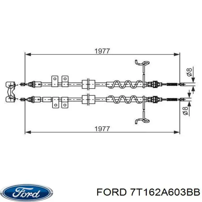 7T162A603BB Ford cable de freno de mano trasero derecho/izquierdo