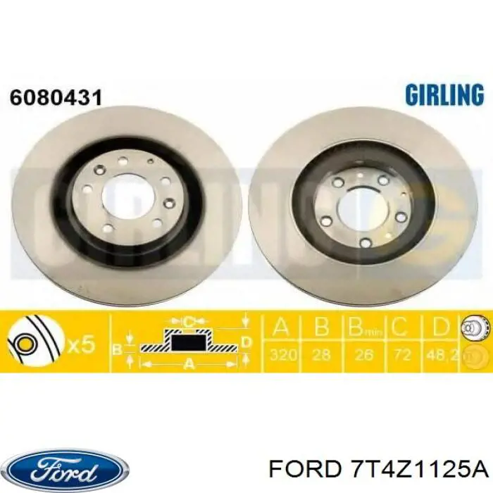 7T4Z1125A Ford disco de freno delantero