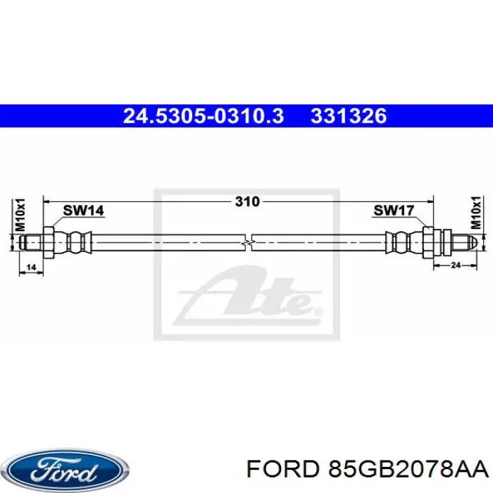 85GB2078AA Ford latiguillo de freno delantero