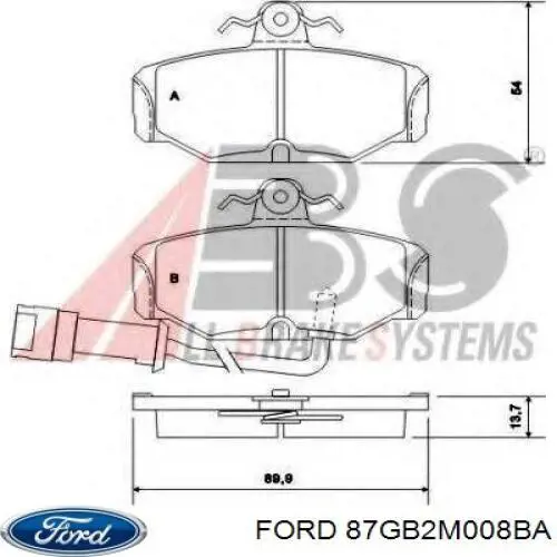 87GB2M008BA Ford pastillas de freno traseras