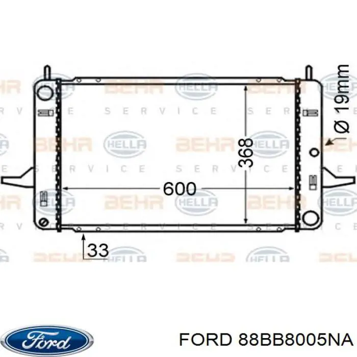 88BB8005NA Ford radiador refrigeración del motor