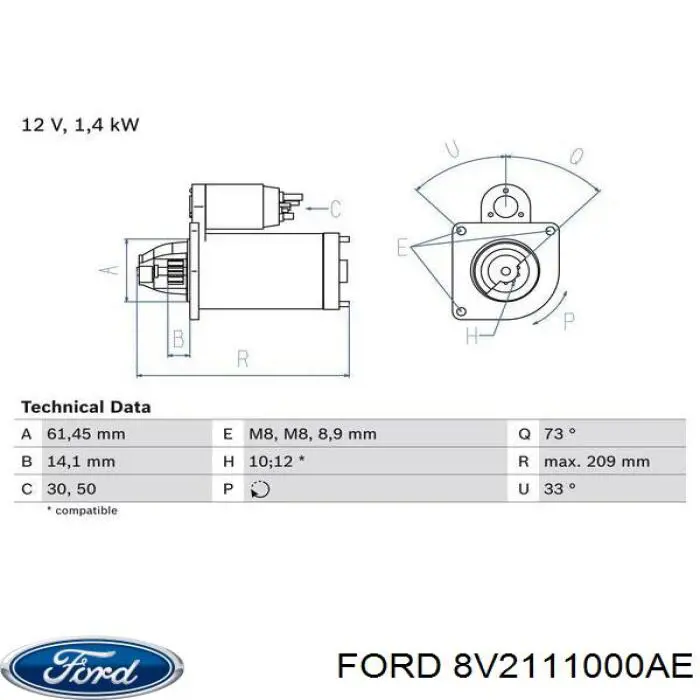 8V2111000AE Ford motor de arranque
