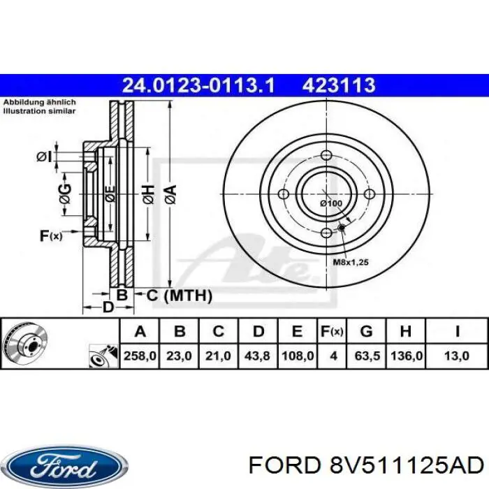 8V511125AD Ford freno de disco delantero