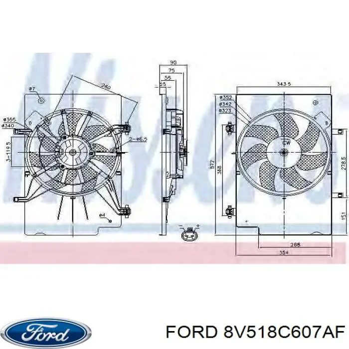 8V518C607AF Ford difusor de radiador, ventilador de refrigeración, condensador del aire acondicionado, completo con motor y rodete