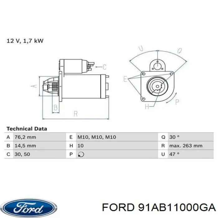 91AB11000GA Ford motor de arranque